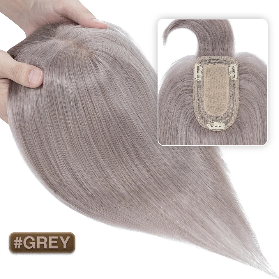 TESS Women Topper 7x12.5cm Hair Toppers With Bangs Hair Clips Natural Hair Wigs 100% Human Hair Silk Base Clip In Hair Extension