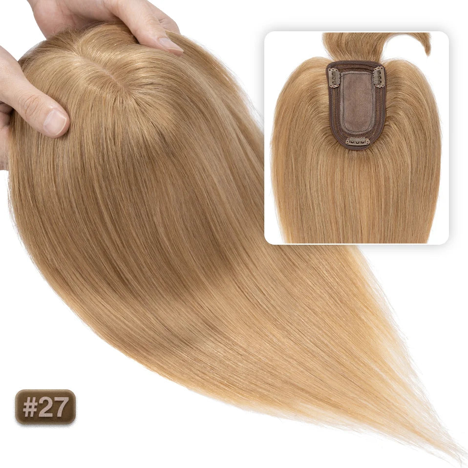 TESS Women Topper 7x12.5cm Hair Toppers With Bangs Hair Clips Natural Hair Wigs 100% Human Hair Silk Base Clip In Hair Extension