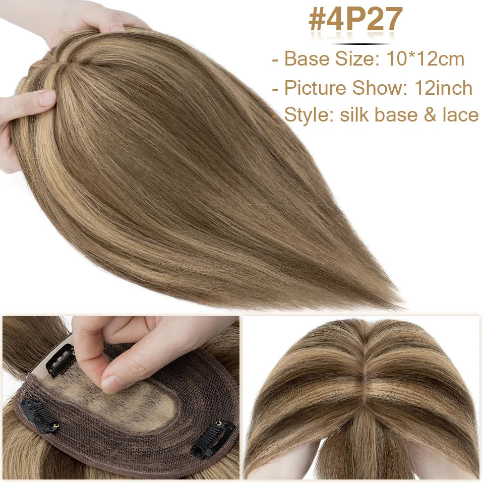S-noilite Hair Toppers 10x12cm Women Topper 3.5x9cm Silk Base Natural Hair Wig 100% Human Hair For Women Hairpiece With Bangs