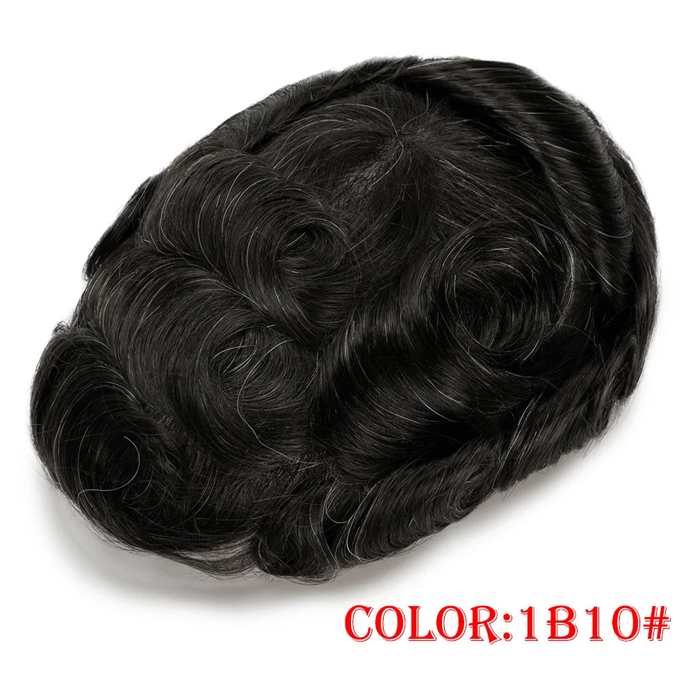 Men Wig Toupee For Men Natural Hairline Indian Human Hair Men's Capillary Prothesis Hair Wig Male 0.1mm Thin Skin Hair Wig