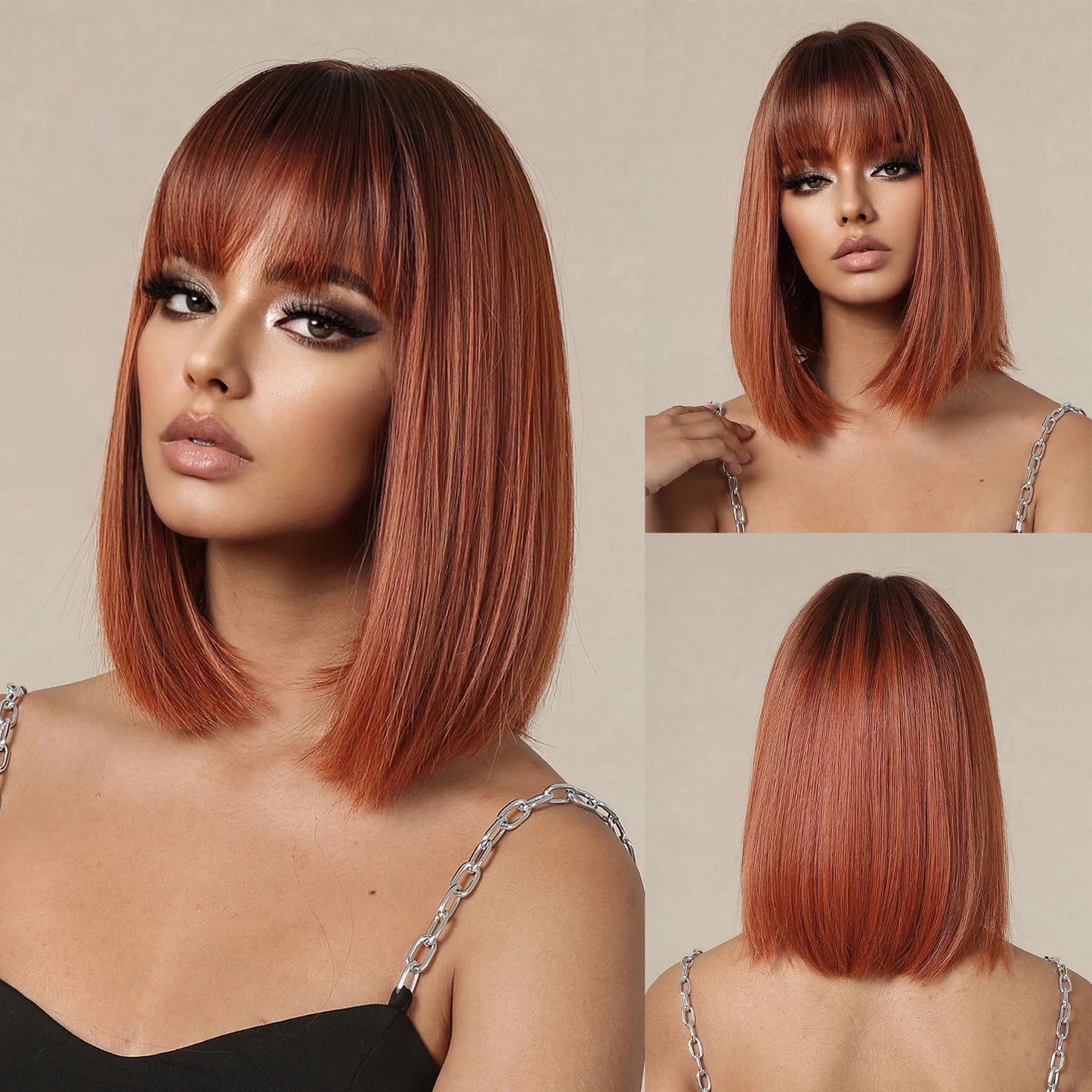LOUIS FERRE Short Light Pink Bob Wigs With Bangs Natural Synthetic Wigs for Women Daily Cosplay Hair Heat Resistant Fibre Wig