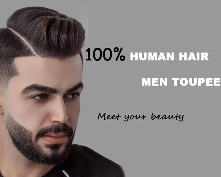 N.L.W Toupee for Men Fine Mono Men Toupee Human Hair Replacement System Hair prosthesis Hair wigs Natural Black Hair Units