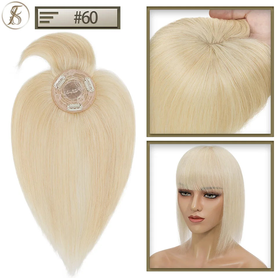 TESS Women Topper 8.5x8.5cm Hair Clips Hair Toppers Natural Hair Wigs 100% Human Hair For Women Hairpiece Clip In Hair Extension