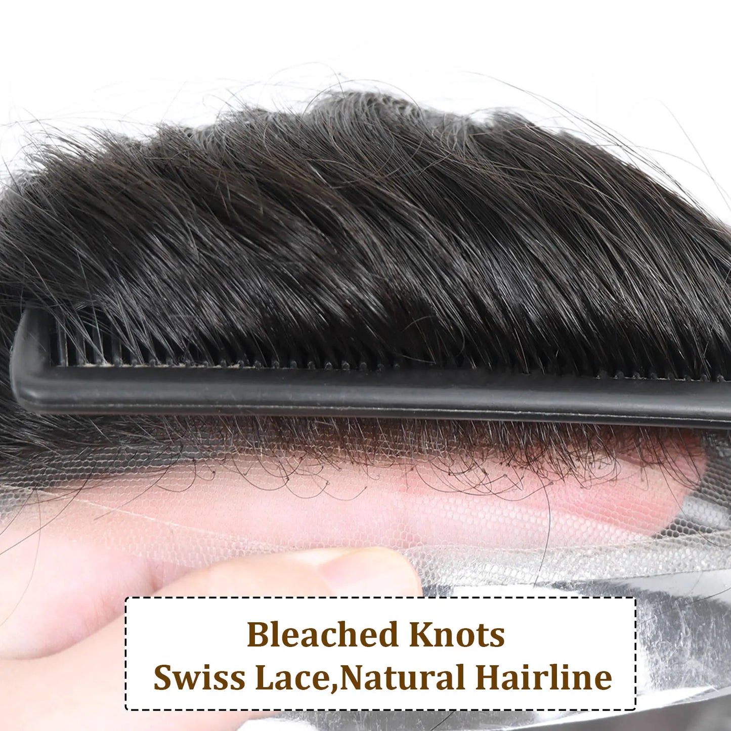 8x10 BIO Swiss Lace With PU Men Toupee Human Hair Natural Hairline 30mm Wave Lace Front Male Wig Units Replacement Prosthesis