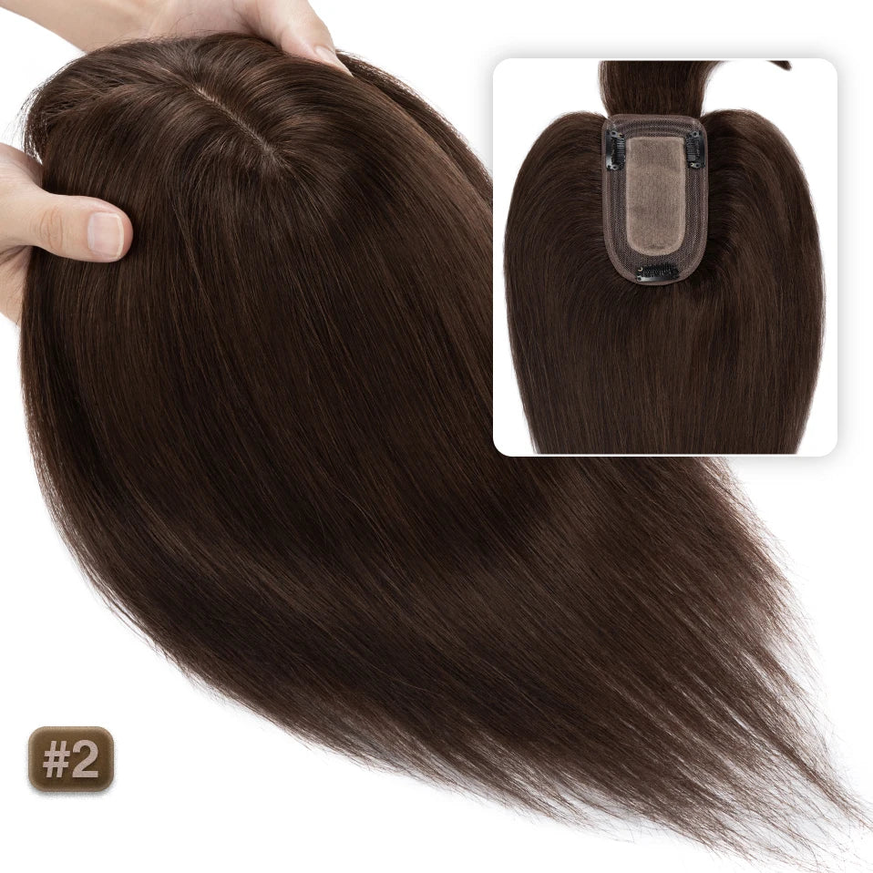 TESS Women Topper 7x12.5cm Hair Toppers With Bangs Hair Clips Natural Hair Wigs 100% Human Hair Silk Base Clip In Hair Extension