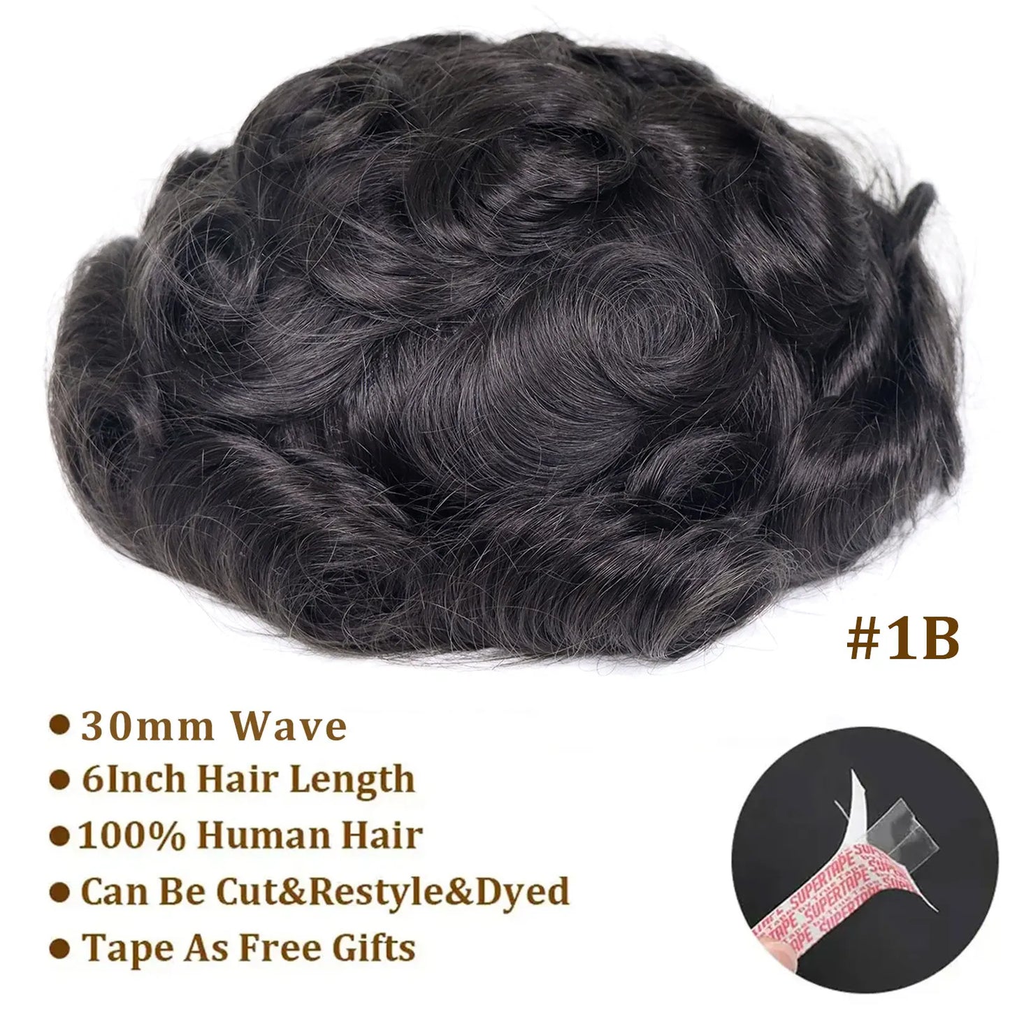 8x10 BIO Swiss Lace With PU Men Toupee Human Hair Natural Hairline 30mm Wave Lace Front Male Wig Units Replacement Prosthesis