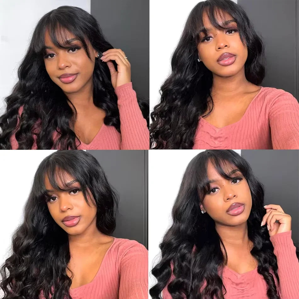 30 Inch 3x1 Middle Part Lace Wig Body Wave Wigs With Bangs Glueless Human Hair Wigs 200% Density Machine Made Wigs For Women