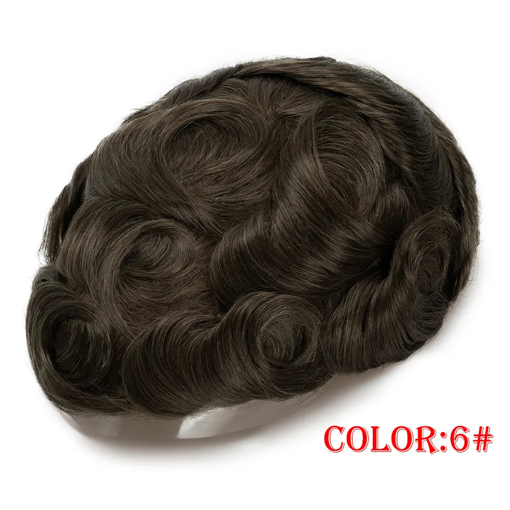 Men Wig Toupee For Men Natural Hairline Indian Human Hair Men's Capillary Prothesis Hair Wig Male 0.1mm Thin Skin Hair Wig