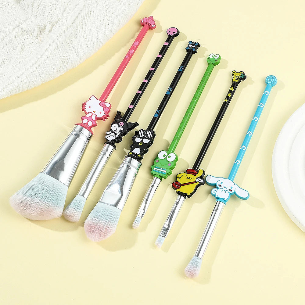 6Pcs Hello Kitty Makeup Brushes Kits Kawaii Sanrios Kuromi Powder Blending Blush Concealer Eyebrow Brush With Velvet Bag