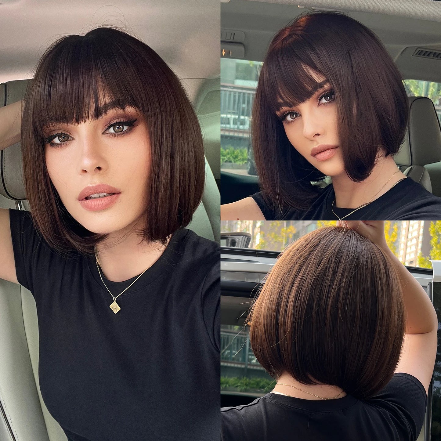 HENRY MARGU Ombre White Blonde Bob Synthetic Wig Short Straight with Bangs Natural Hair Wig for Women Cosplay Wig Heat Resistant