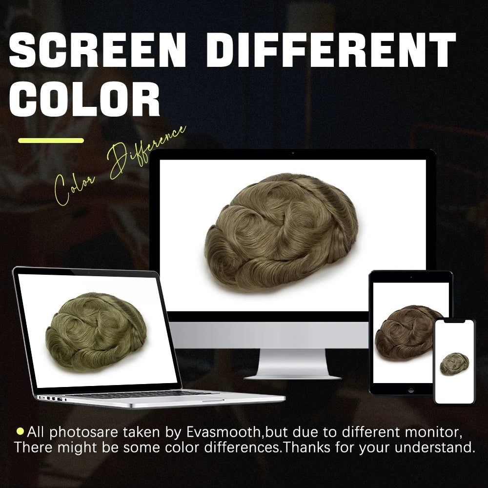 Men Wig Toupee For Men Natural Hairline Indian Human Hair Men's Capillary Prothesis Hair Wig Male 0.1mm Thin Skin Hair Wig