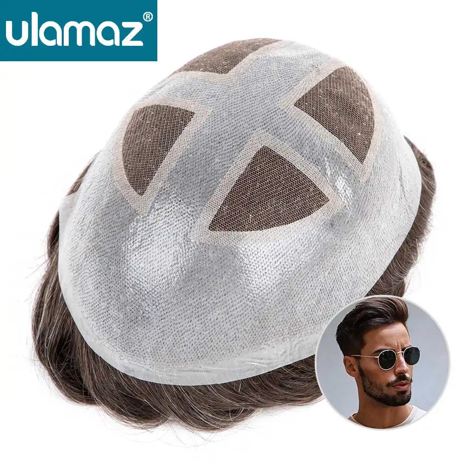 Man Hair Prosthesis French Lace Skin Hair System For Men Microskin Men's Capillary Prosthesis Indian Human Hair Toupee Mens Wig