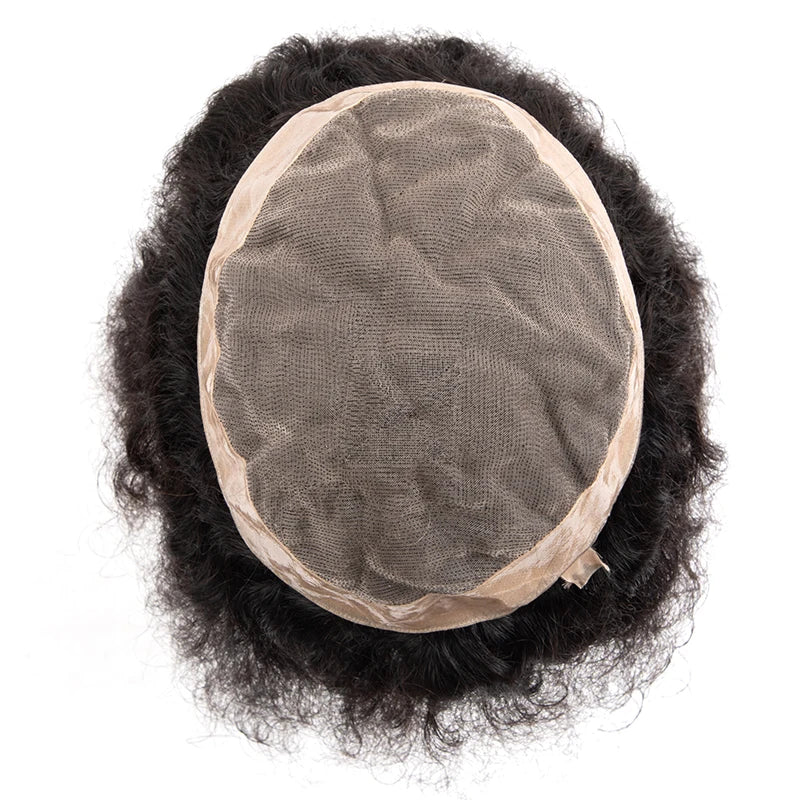 Curly Men's Wig Mono Npu Indian Human Hair Toupee For Men Durable Capillary Prosthesis Natural Black Wigs Man 6inch Hairpieces