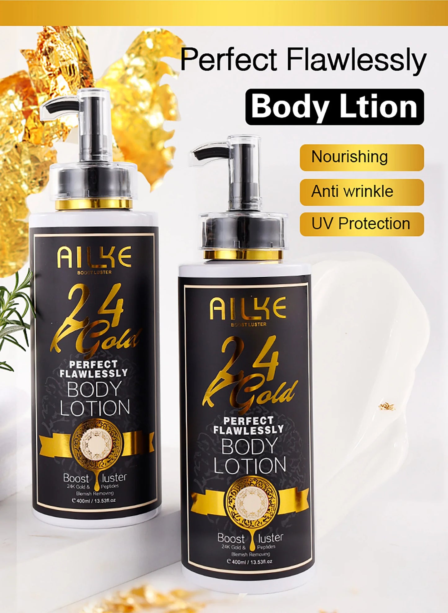 AILKE 24K Gold Perfect Flawlessly Lightening Skin Care Kit, Moisturizing, Smooth Skin, Even Skin Tone, Reduce Wrinkles