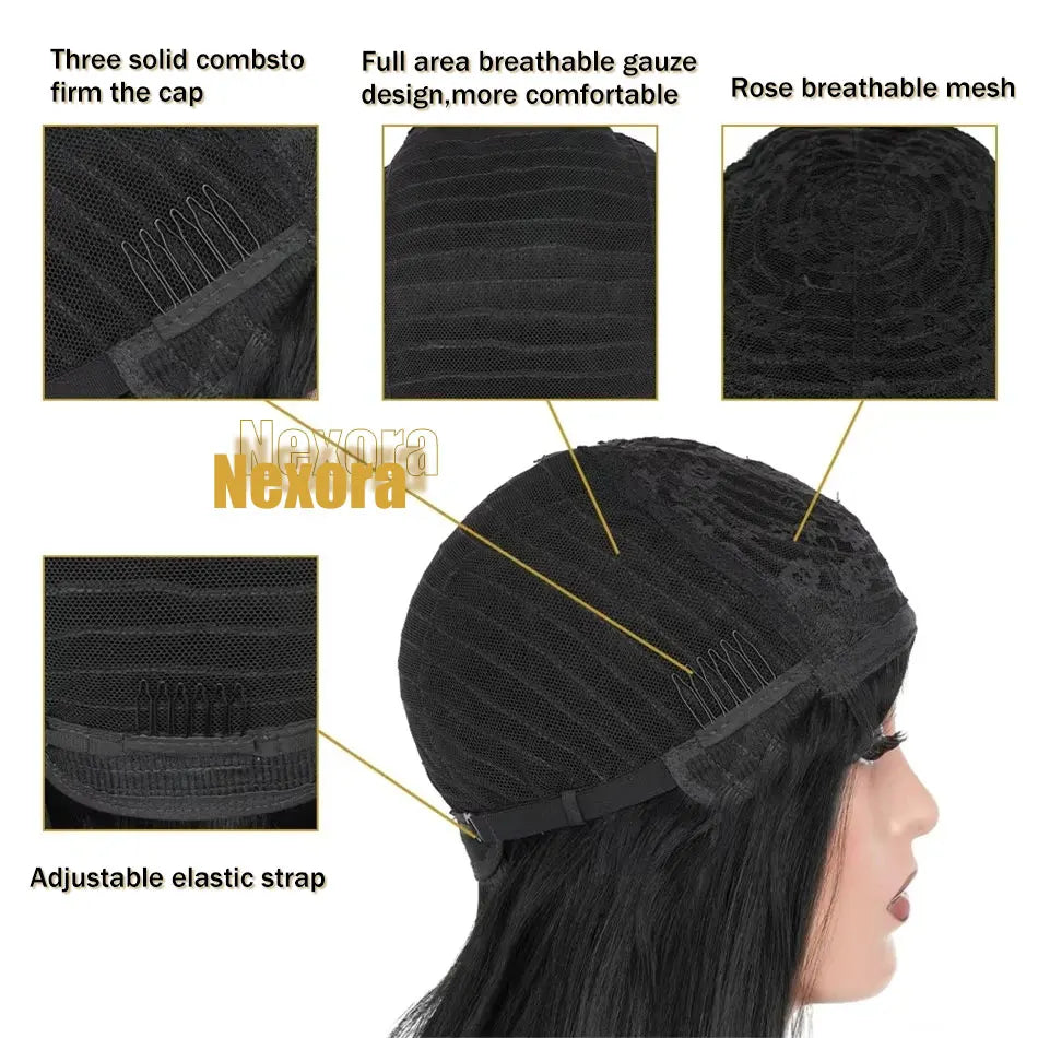 3X1 Straight Bob Wig With Bangs Full Fringe Machine Made Glueless Ready-to-Wear 30 Inch Brazilian Wig Human Hair Wig For Women