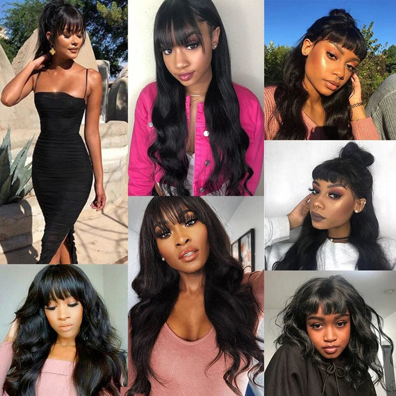 Body Wave Human Hair Wigs with Bangs 3X1 Middle Part Lace Wig Pre Plucked Body Wave Glueless Wig Machine Made Wigs For Women