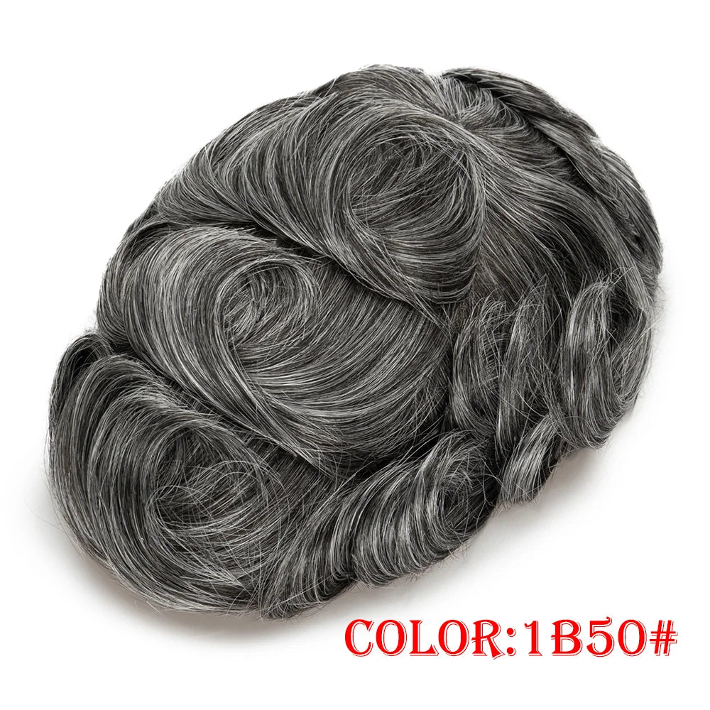 Men Wig Toupee For Men Natural Hairline Indian Human Hair Men's Capillary Prothesis Hair Wig Male 0.1mm Thin Skin Hair Wig