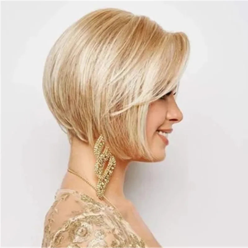 Women's Fashion Wig Natural Brown Short Bob Hair Wig with Side Bangs Daily Party Wigs for Women Female Heat Resistant Fake Hair