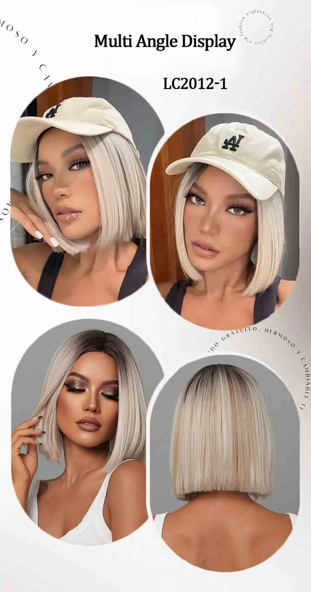 LOUIS FERRE Short Straight Synthetic Wigs for Women Brown Bob Wigs with Bangs Daily Cosplay Medium Length Heat Resistant Hair