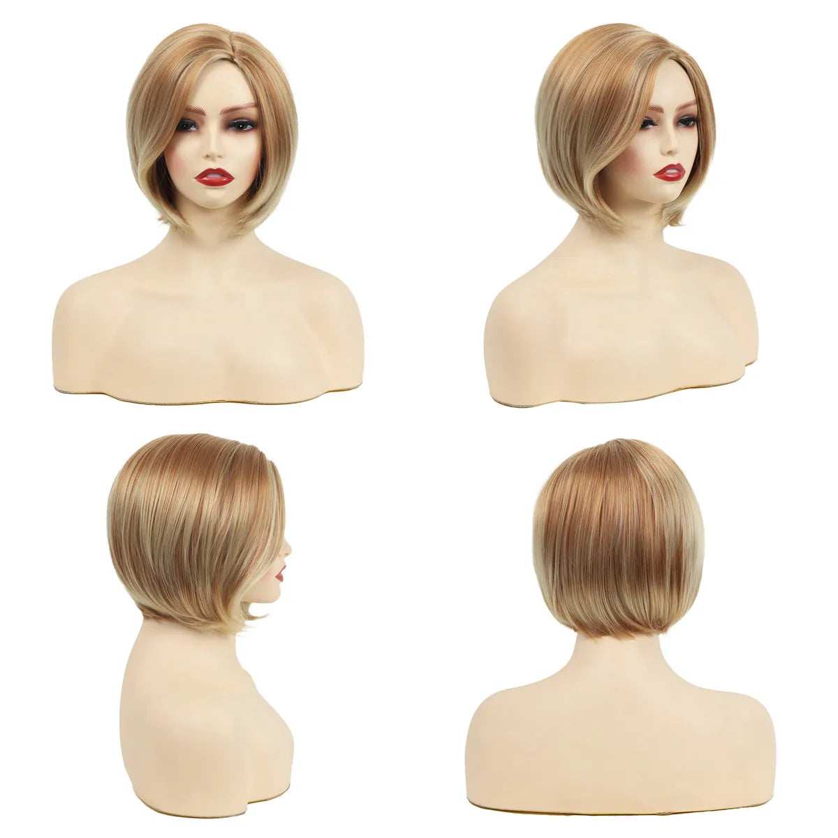 Women's Fashion Wig Natural Brown Short Bob Hair Wig with Side Bangs Daily Party Wigs for Women Female Heat Resistant Fake Hair