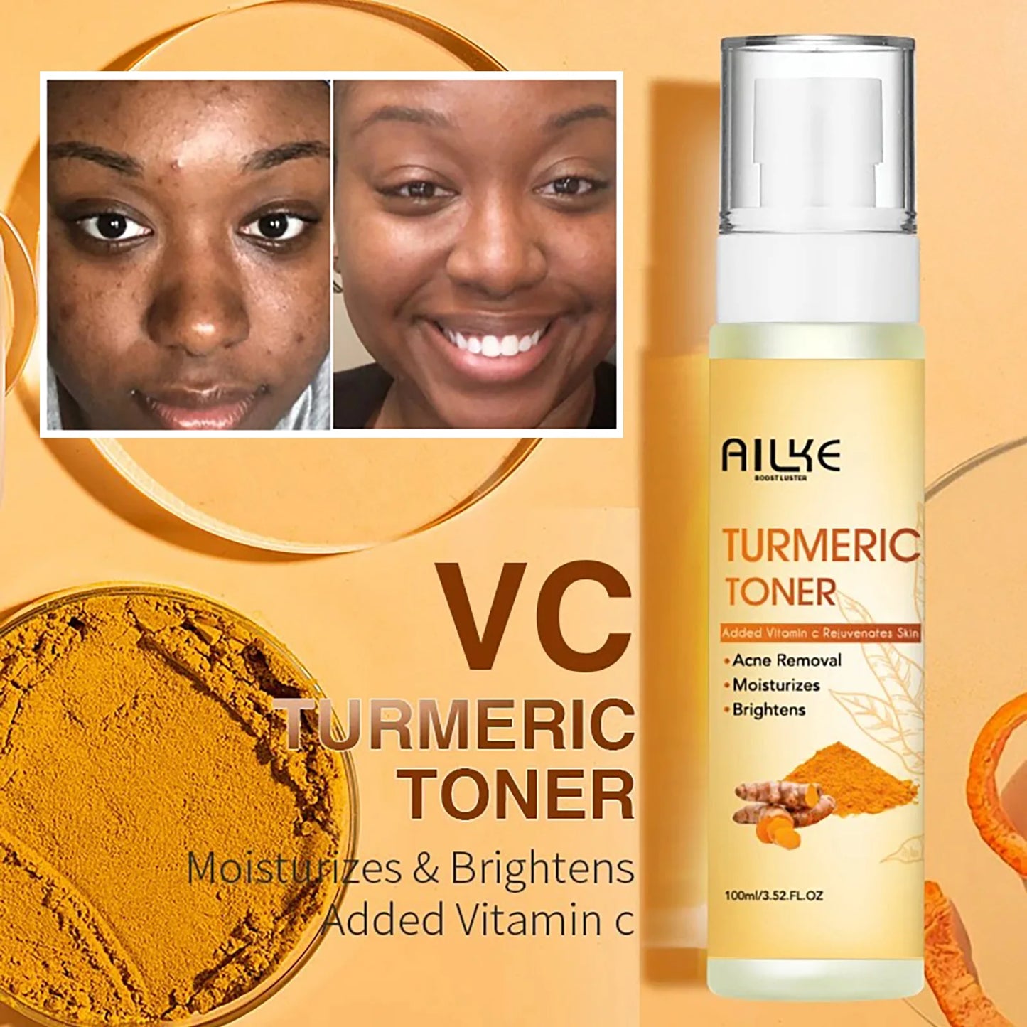 AILKE Organic Turmeric Skin Care Set, Brighten, Cleaning Skin, Reduce Acne,Pimples, Whitening, Even Skin Tone, Improve Dry Skin