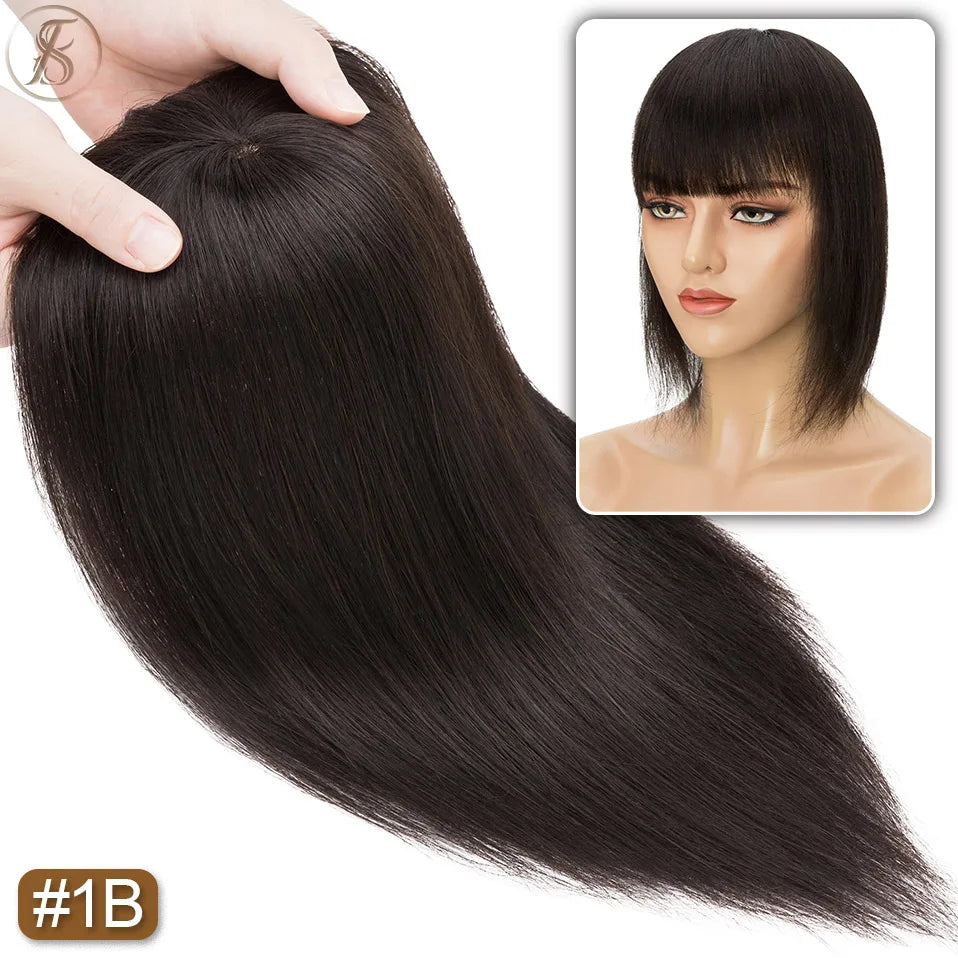 TESS Human Hair Toppers 8.5x8.5cm Women Topper 2cm Hair Vortex Natural Hair Wigs Center Crown Machine-made Hairpiece With Bangs