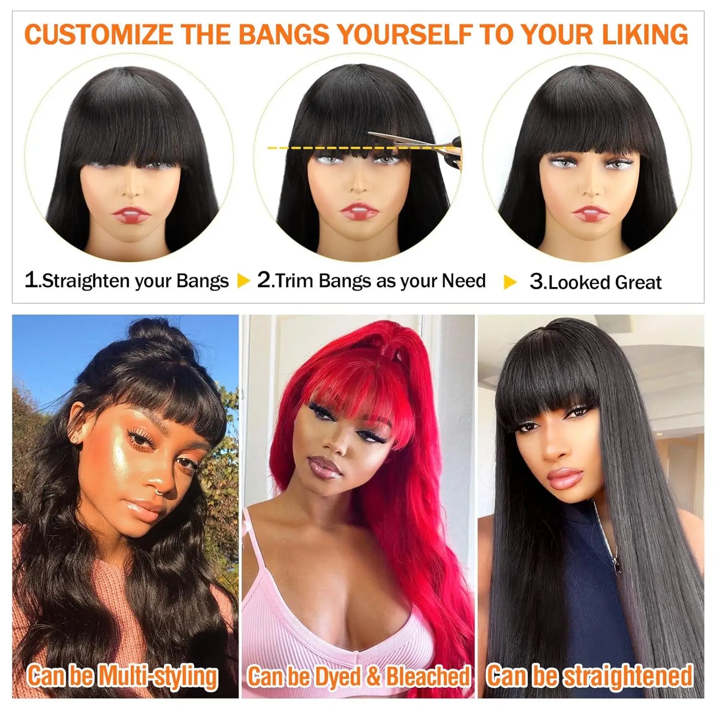 Body Wave Human Hair Wigs with Bangs 3X1 Middle Part Lace Wig Pre Plucked Body Wave Glueless Wig Machine Made Wigs For Women