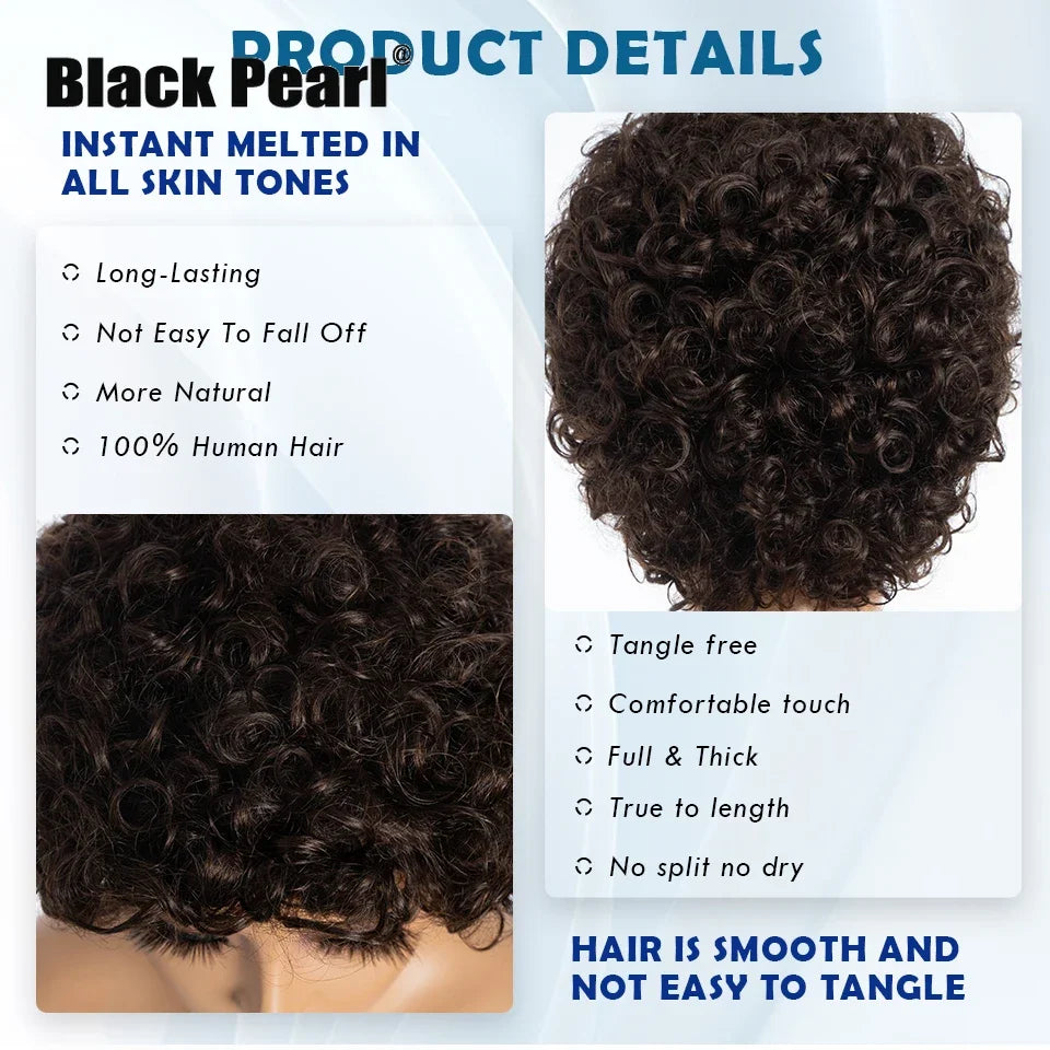 Brazilian Afro Puff Pixie Bob Wig 99J Natural Brown Full Machine Made Pre-Plucked Bangs 100% Human Hair For Black Women