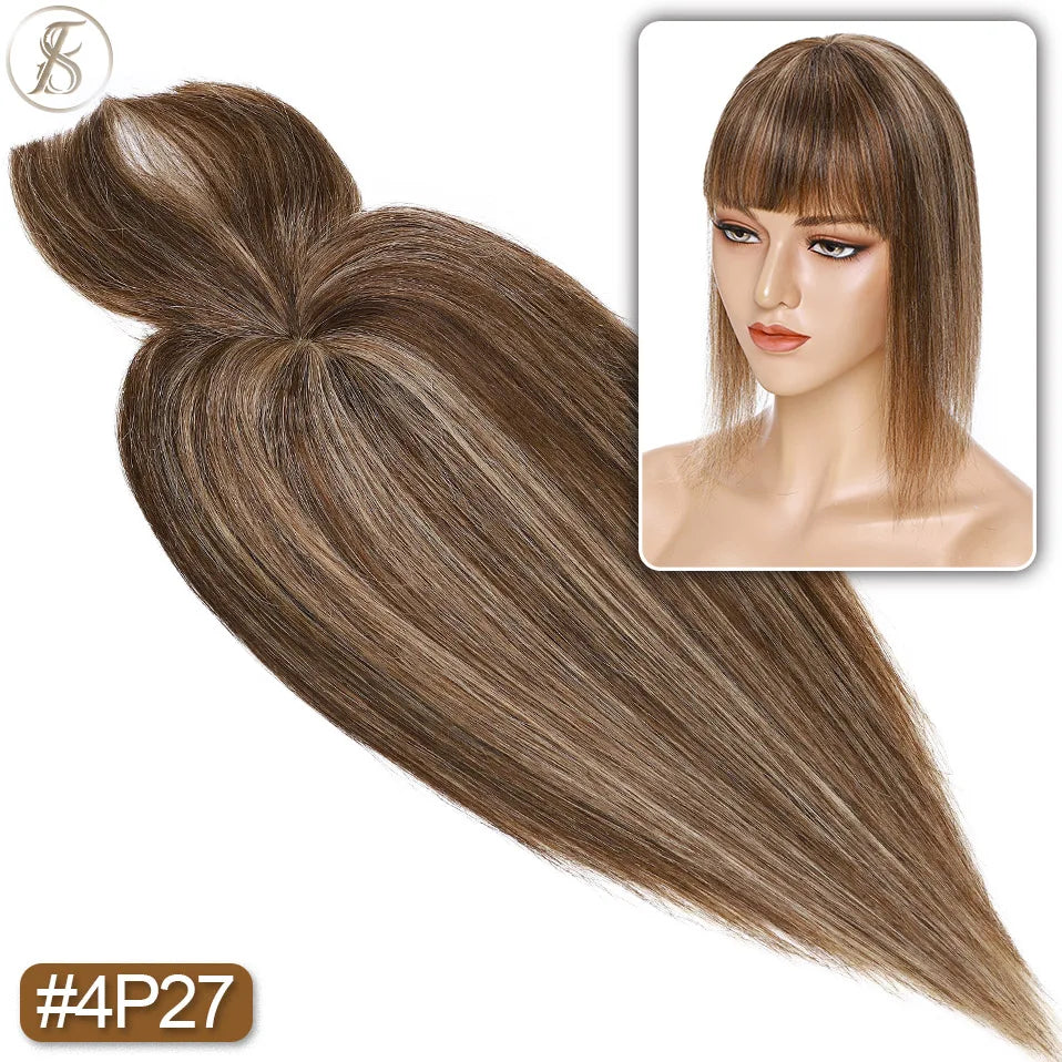 TESS Human Hair Toppers 8.5x8.5cm Women Topper 2cm Hair Vortex Natural Hair Wigs Center Crown Machine-made Hairpiece With Bangs