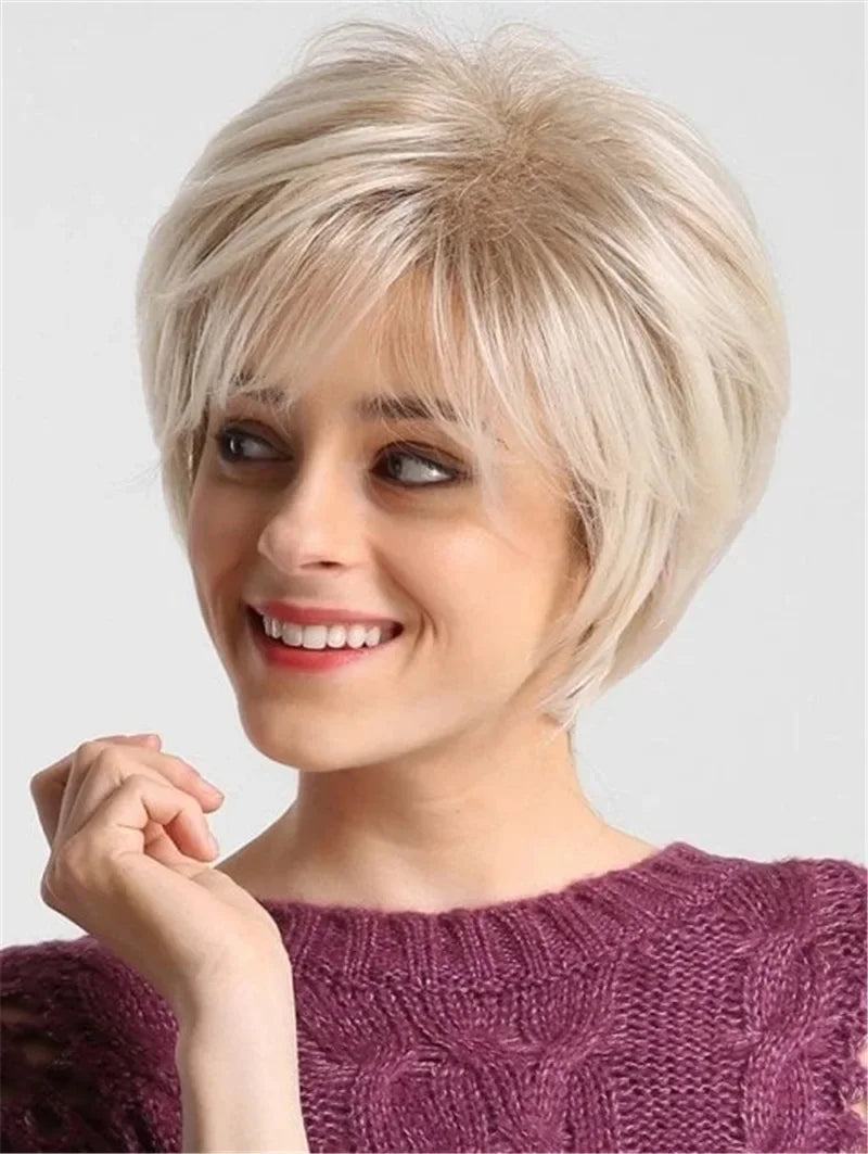 Women's Fashion Wig Natural Brown Short Bob Hair Wig with Side Bangs Daily Party Wigs for Women Female Heat Resistant Fake Hair
