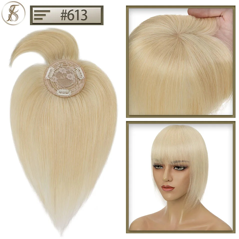 TESS Human Hair Toppers 8.5x8.5cm Women Topper 2cm Hair Vortex Natural Hair Wigs Center Crown Machine-made Hairpiece With Bangs