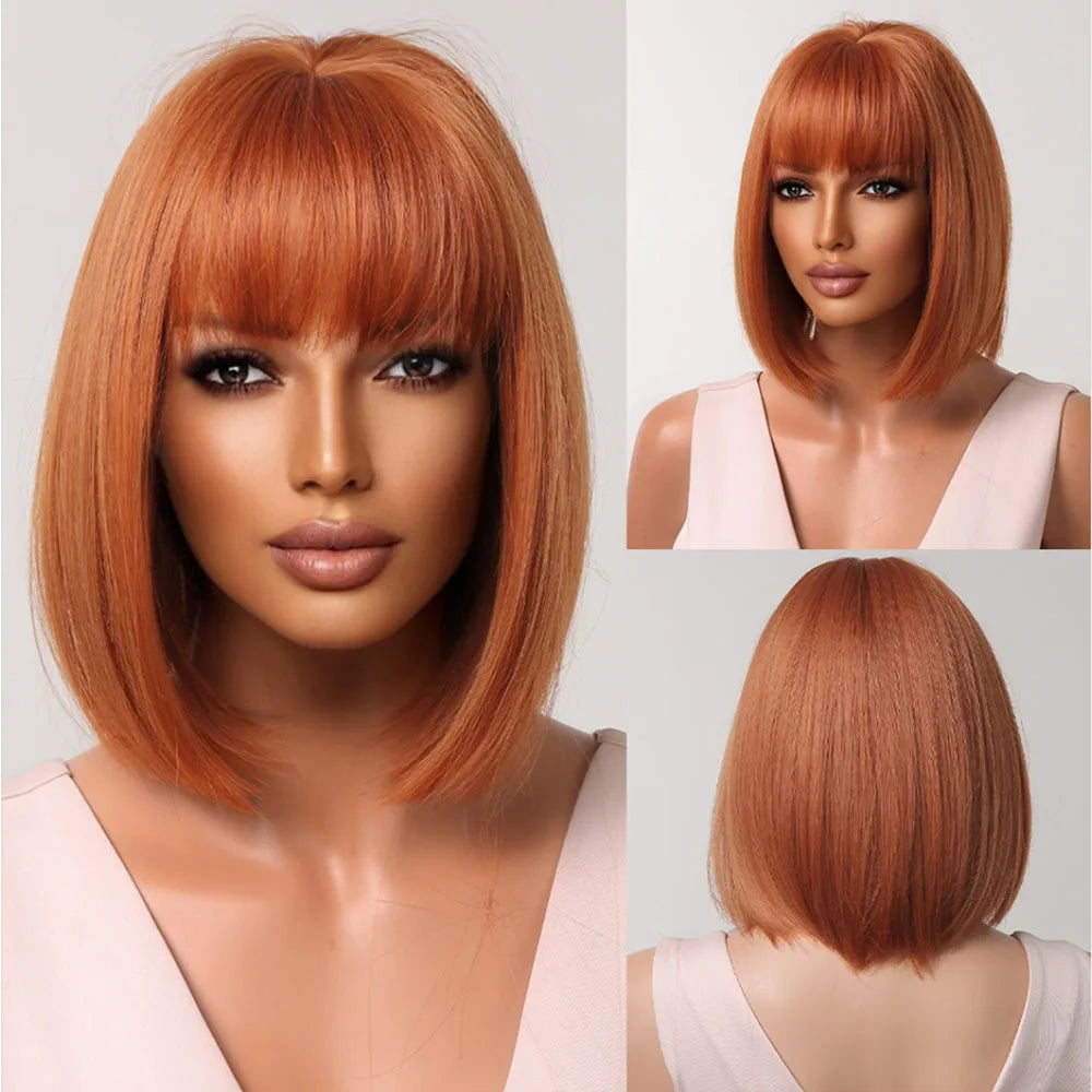 HENRY MARGU Ombre White Blonde Bob Synthetic Wig Short Straight with Bangs Natural Hair Wig for Women Cosplay Wig Heat Resistant