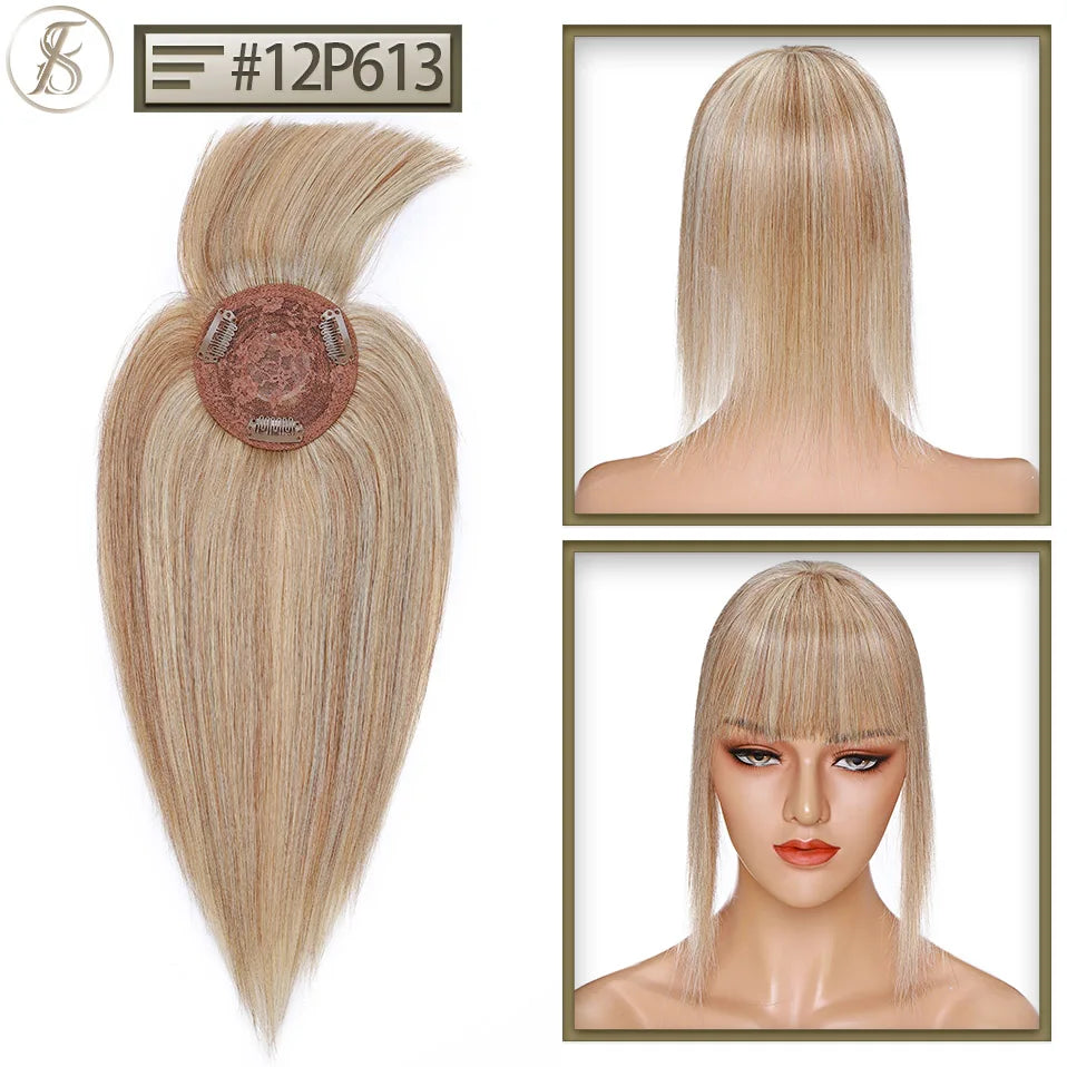 TESS Human Hair Toppers 8.5x8.5cm Women Topper 2cm Hair Vortex Natural Hair Wigs Center Crown Machine-made Hairpiece With Bangs