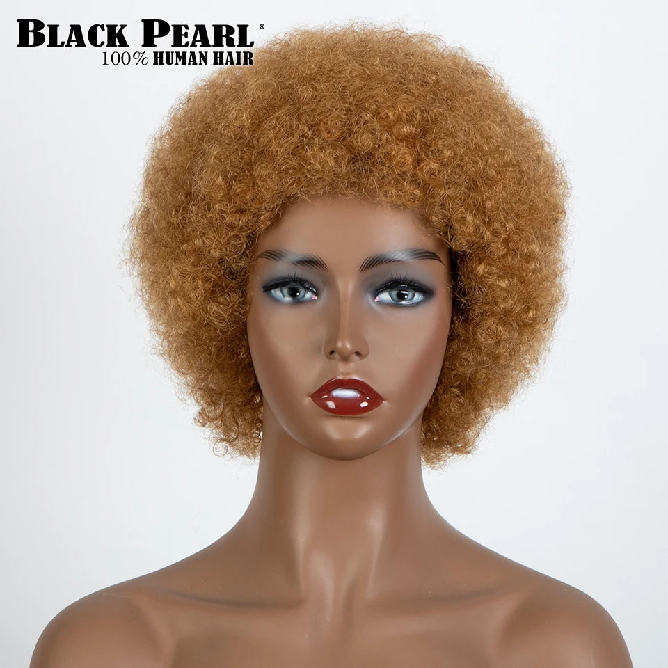 Short Curly Human Hair Wigs with Bangs Human Hair Wig for Black Women Short Curly Bob Glueless Wig Brown Mixed Blonde