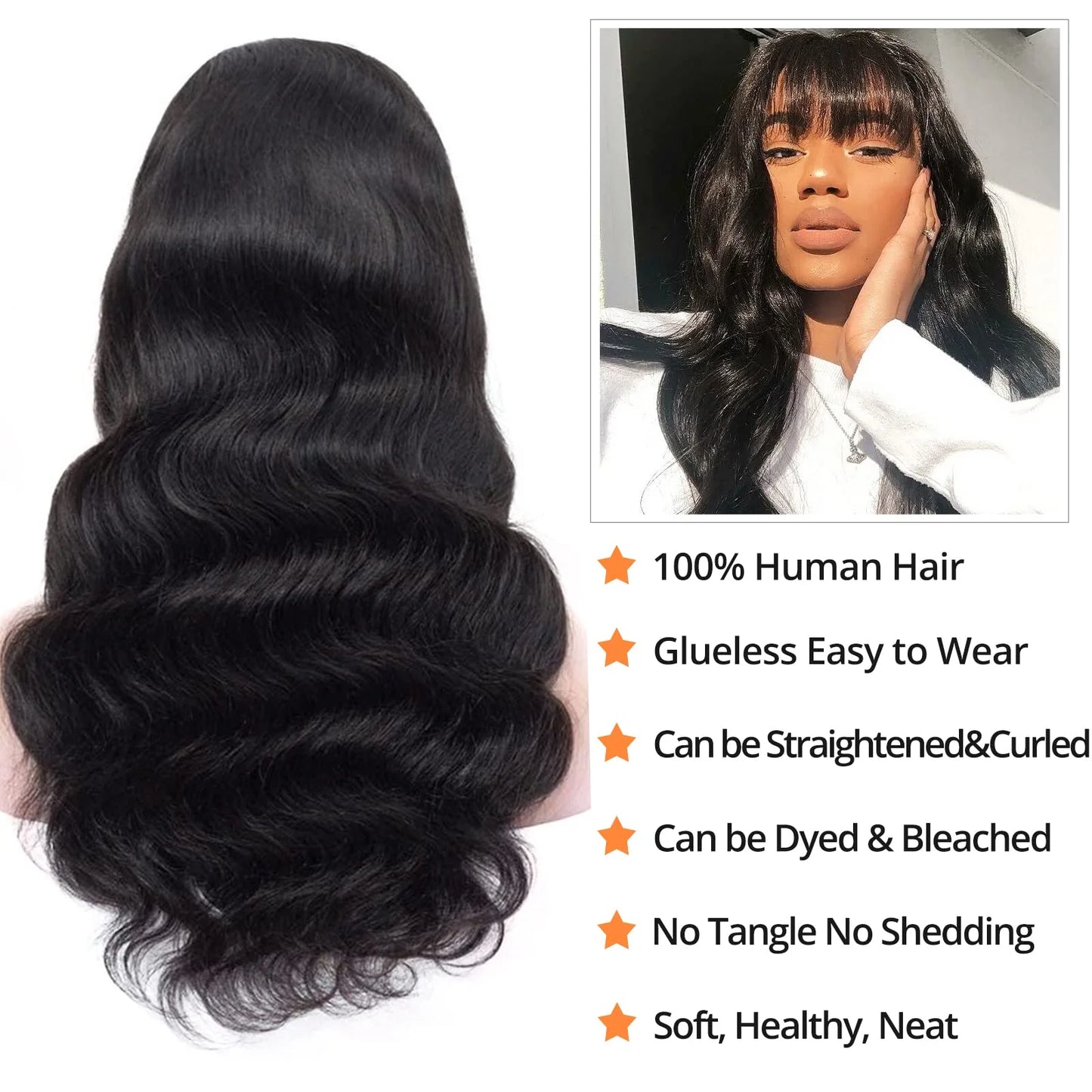 3X1 Glueless Wigs Human Hair with Bangs Body Wave Human Hair Wig with Bangs 3X1 Bleached Knots Lace Front Wig for Black Women