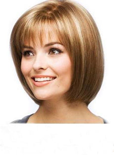 Women's Fashion Wig Natural Brown Short Bob Hair Wig with Side Bangs Daily Party Wigs for Women Female Heat Resistant Fake Hair