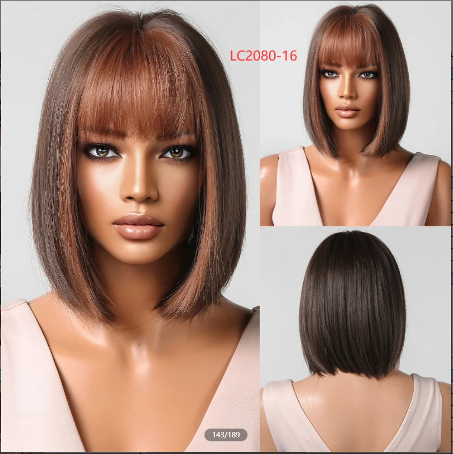 LOUIS FERRE Blonde Short Bob Wigs with Bangs Heat Resistant Synthetic Daily Cosplay Ombre Blonde Hair Wigs for White/Black Women