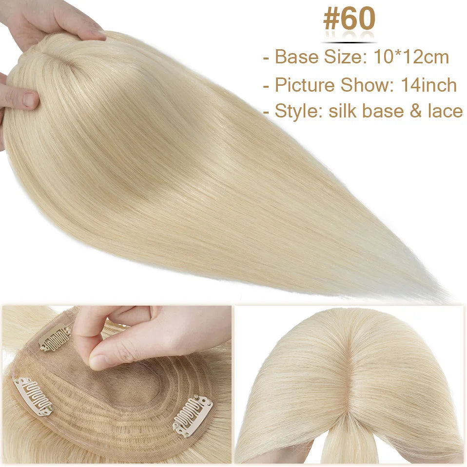 S-noilite Hair Toppers 10x12cm Women Topper 3.5x9cm Silk Base Natural Hair Wig 100% Human Hair For Women Hairpiece With Bangs