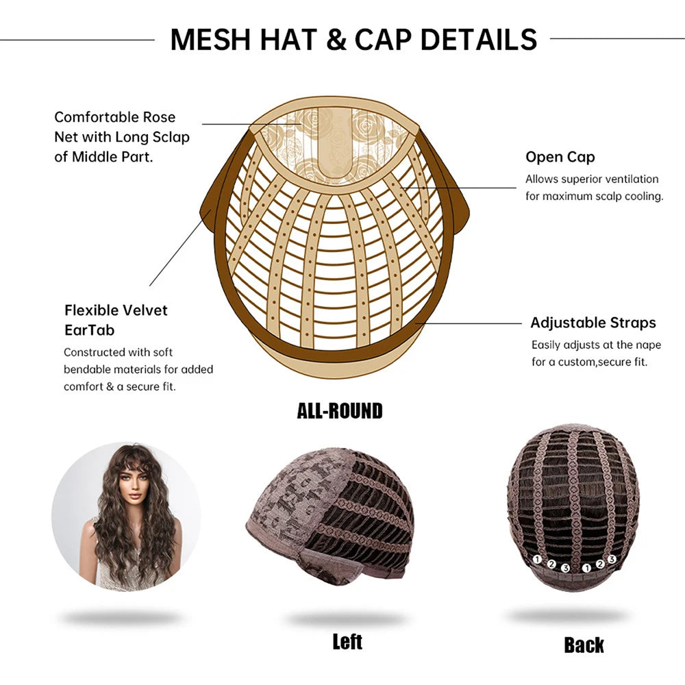 EASIHAIR Brown Black Kinky Curly Wave Synthetic Wigs with Bangs Deep Wave Long Hair Wigs for Women Daily Cosplay Heat Resistant