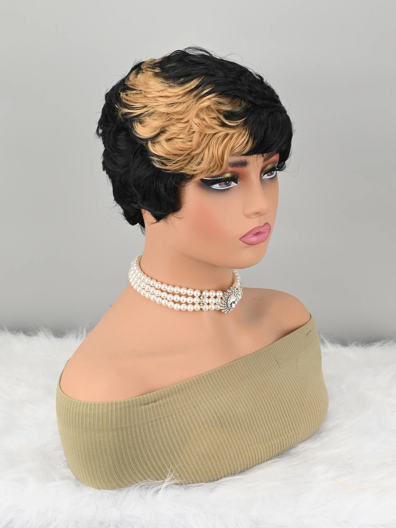 Short Bob synthetic Wig for Pixie Cut wigs Glueless Wig None Front Wig with Bangs Straight Full