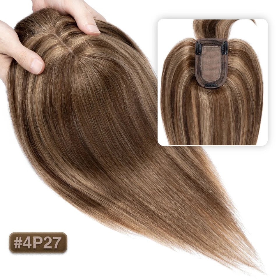 TESS Women Topper 7x12.5cm Hair Toppers With Bangs Hair Clips Natural Hair Wigs 100% Human Hair Silk Base Clip In Hair Extension