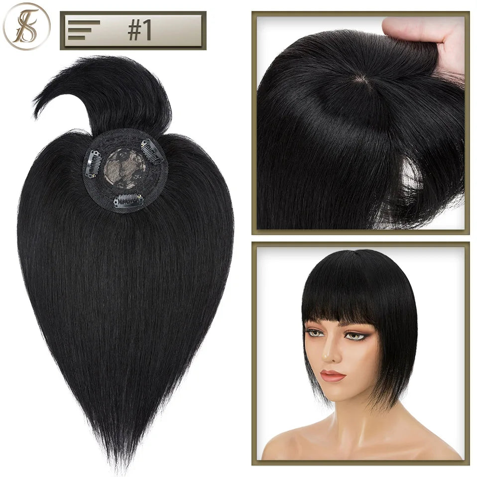 TESS Women Topper 8.5x8.5cm Hair Clips Hair Toppers Natural Hair Wigs 100% Human Hair For Women Hairpiece Clip In Hair Extension