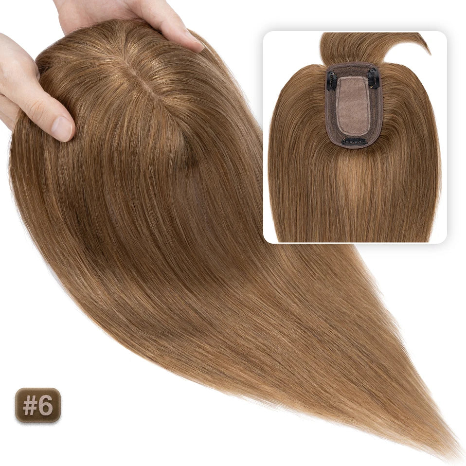 TESS Women Topper 7x12.5cm Hair Toppers With Bangs Hair Clips Natural Hair Wigs 100% Human Hair Silk Base Clip In Hair Extension