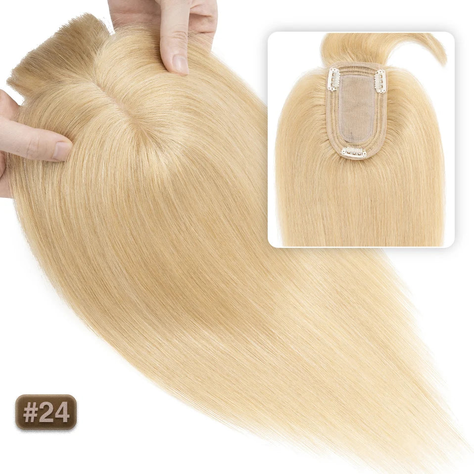 TESS Women Topper 7x12.5cm Hair Toppers With Bangs Hair Clips Natural Hair Wigs 100% Human Hair Silk Base Clip In Hair Extension