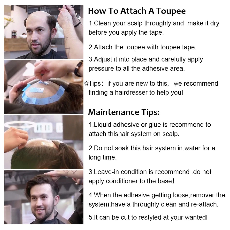 Men Toupee Indian Human Hair Wigs Thin Skin Human Remy Hair Wigs With Knots Invisible Natural Hairline Indian Hair System Units