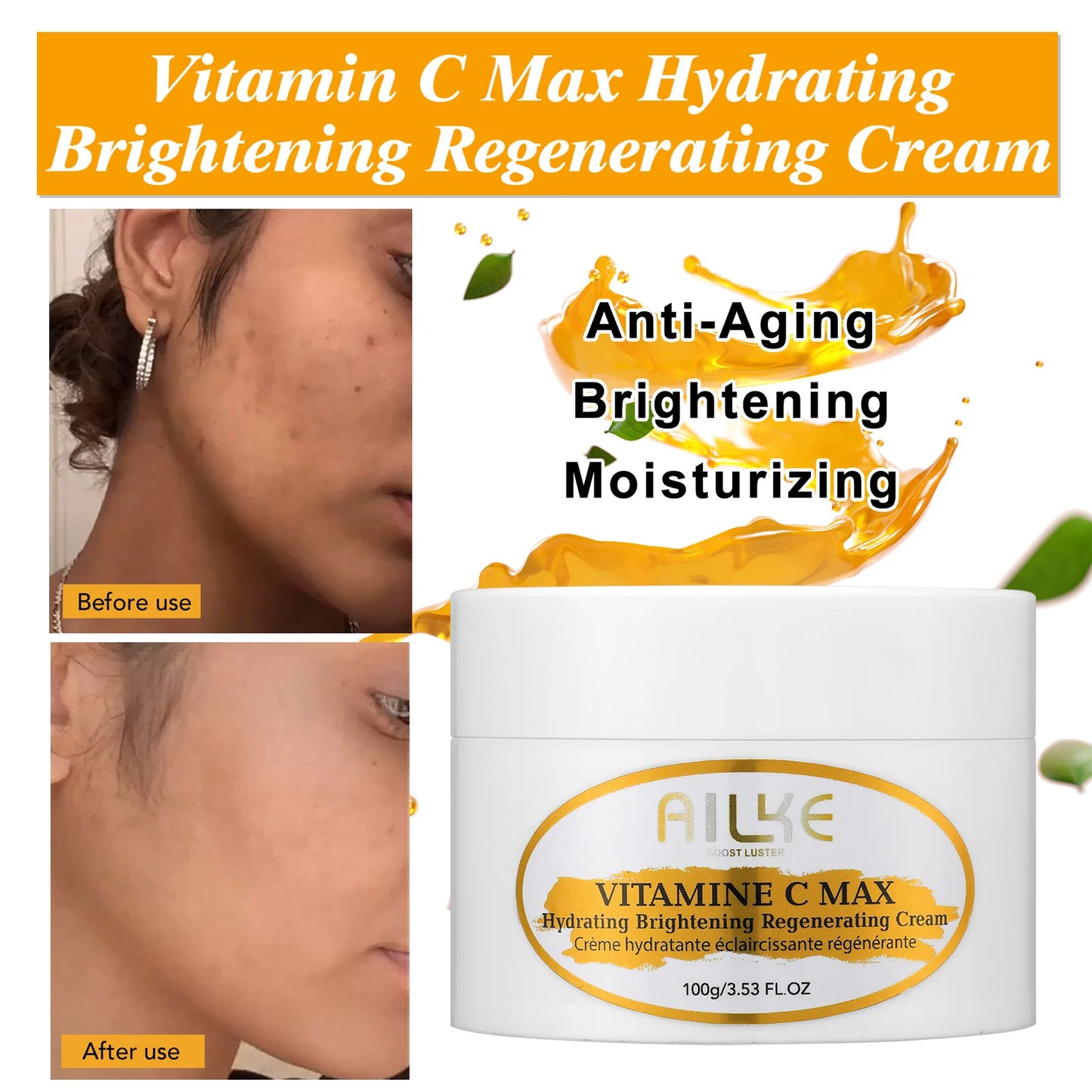 AILKE Brightening Body Cream, with Vitamin C, Hyaluronic Acid, Clean Skin, Even Skin Tone, Smooth, Skin Glowing Range for Women