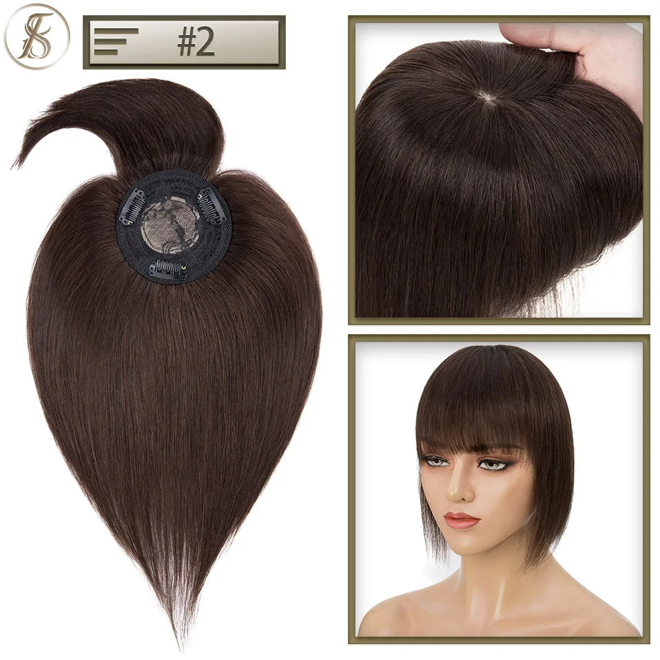 TESS Women Topper 8.5x8.5cm Hair Clips Hair Toppers Natural Hair Wigs 100% Human Hair For Women Hairpiece Clip In Hair Extension
