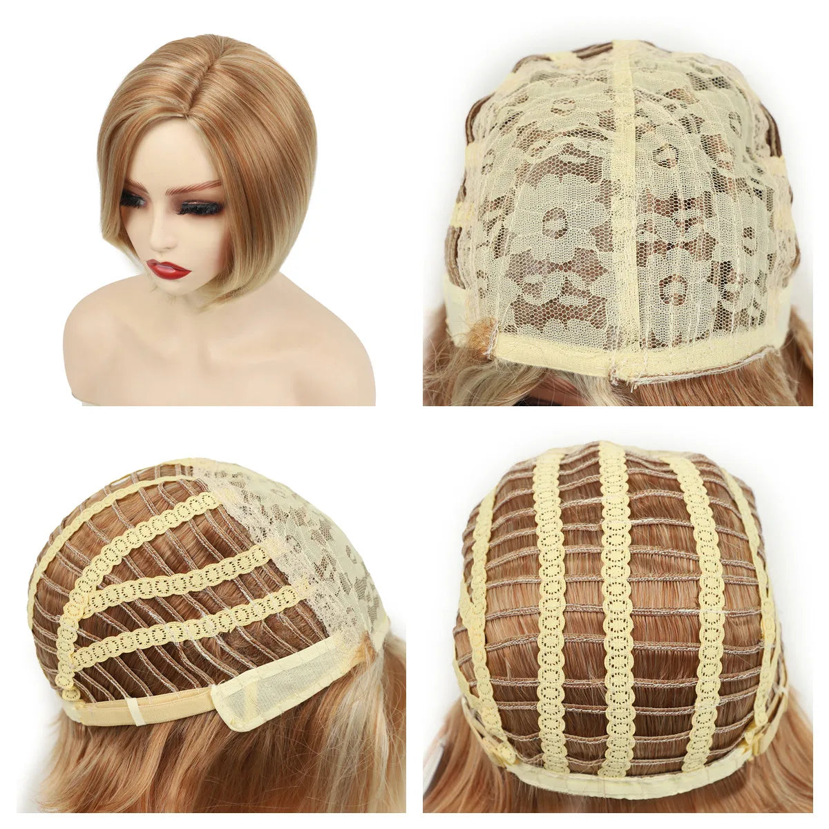 Women's Fashion Wig Natural Brown Short Bob Hair Wig with Side Bangs Daily Party Wigs for Women Female Heat Resistant Fake Hair