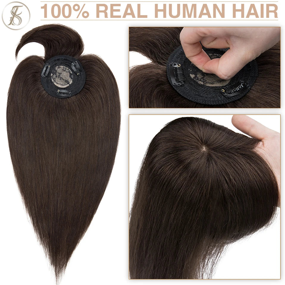 TESS Human Hair Toppers 8.5x8.5cm Women Topper 2cm Hair Vortex Natural Hair Wigs Center Crown Machine-made Hairpiece With Bangs