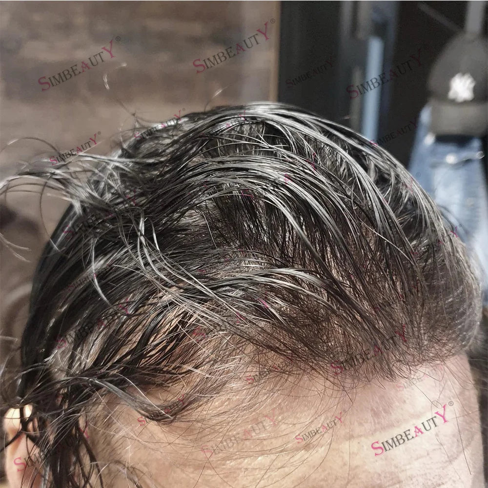 Dark Brown Men Toupee 80% Natural Hairline 0.02mm Invisible Super Thin Skin PU Black Grey Blonde Human Hair Hairpieces Prosthesi